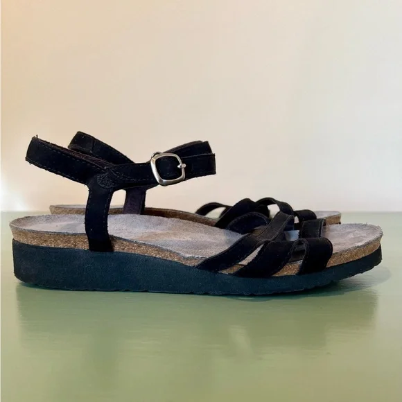 Naot Black Brittanty Sandals Womens Size 38 US 7.5 Cork Comfort Strappy Shoes - Picture 5 of 7
